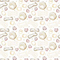 Seamless pattern with pet snacks. Dog food. Print for pet themed designs, textiles and packaging. Pet store.