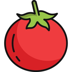 A Simple Red Tomato Icon With A Green Stem On A Transparent Background