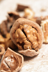 Close up of cracked walnuts	