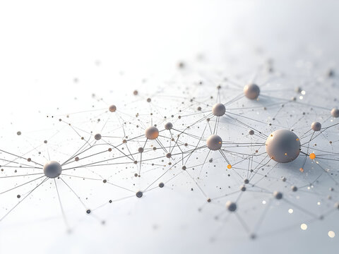 Ultra-detailed white canvas displaying abstract tech dots and neural connection lines forming sophisticated network mesh with realistic geometric plexus patterns and lighting