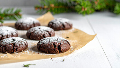 Chocolate cookies with powdered sugar and star anise