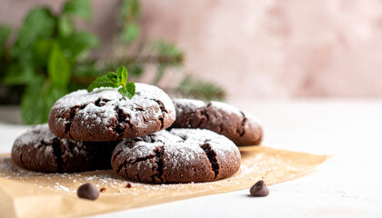 Chocolate cookies with powdered sugar and star anise
