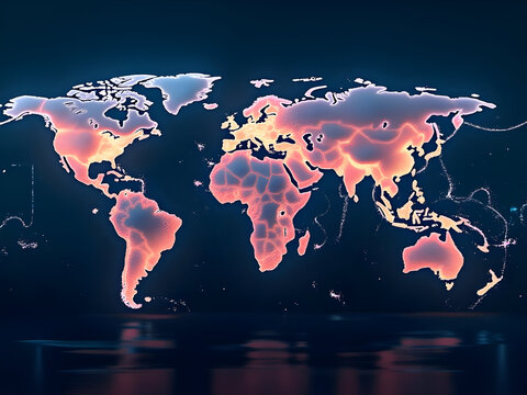 Ultra-realistic digital twin of international port with overlaid tariff impact heat maps and economic growth trend lines on dark gradient maritime holographic interface
