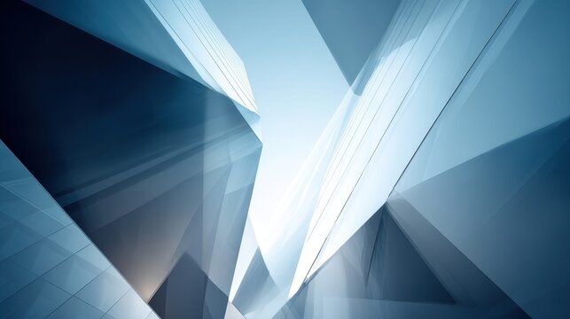 Abstract Modern Glass Architecture with Dynamic Geometric Blue Reflections