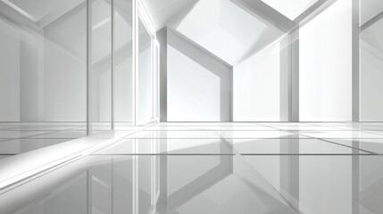 Fototapeta premium Modern Minimalist White Interior with Glass and Geometric Shapes