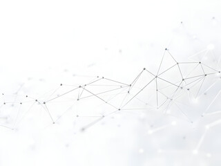 Ultra-realistic technology network on clean white featuring microscopic connection dots with gossamer plexus lines creating elegant abstract geometric mesh visualizations