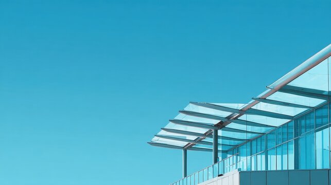 Modern geometric architecture of an airport terminal under blue sky - Powered by Adobe