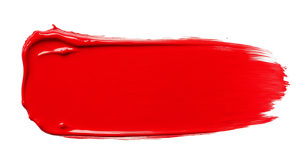 Bright red paint brush stroke with thick texture and visible bristle lines on transparent background, representing art and creativity
