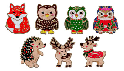 Fototapeta premium Colorful Animal Illustrations with Fox, Owl, Hedgehog, Reindeer on Transparent Background