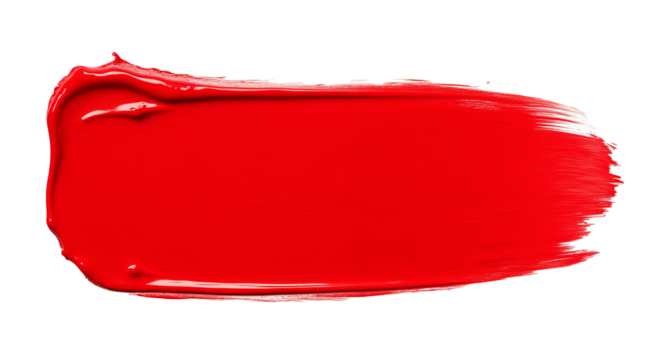 Bright red paint brush stroke with thick texture and visible bristle lines on transparent background, representing art and creativity - Powered by Adobe