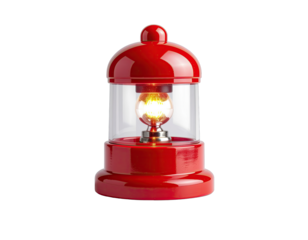 A Red Decorative Lantern with a Glowing Bulb Inside Isolated on a Transparent Background