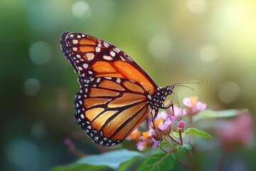 Fototapeta premium Macro art painting of a monarch butterfly, lifelike textures and luminous wing pattern