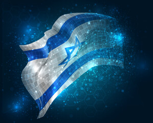 Israel, vector 3d flag virtual triangular polygons on a color background