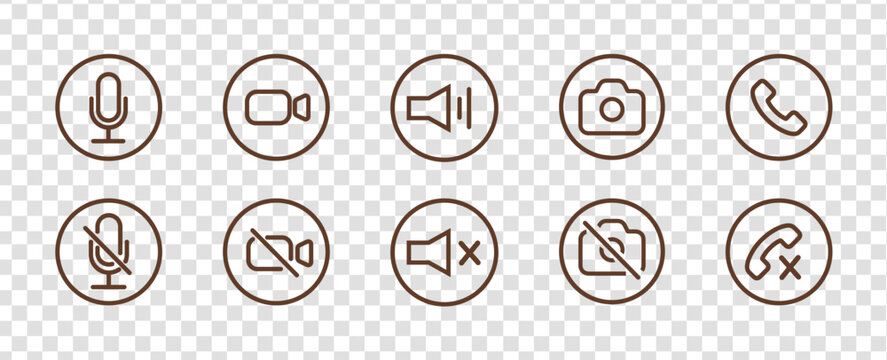 Retro 90s outline phone call interface icons set in linear minimalist style for mobile communication design. Concept of notifications, ringing, talking and video call screens. Flat vector illustration