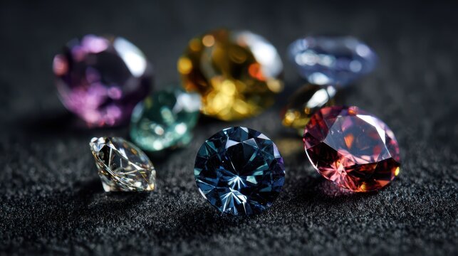 Macro photograph of brilliant-cut gemstones catching light - Powered by Adobe