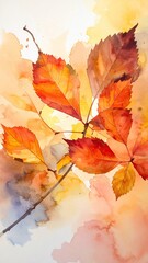 Fototapeta premium Autumn leaves, watercolor painting, orange/yellow hues