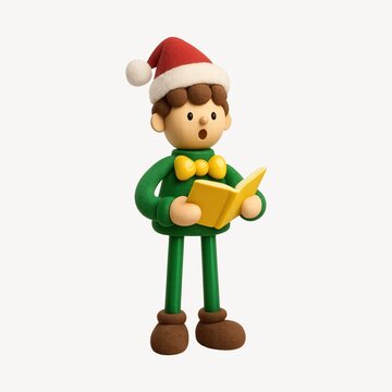 Festive claymation caroler figurine singing.