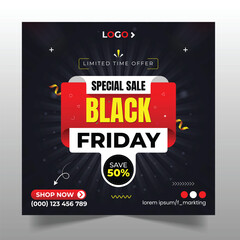 Black friday special sale announcement social media post design and web banner template