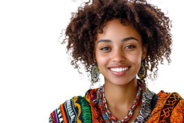 Curly-haired woman smiling with earrings
