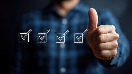 Hand shows sign of top service Quality assurance: Sincere Gesture Reflecting Rigorous Quality Guarantee for Customers