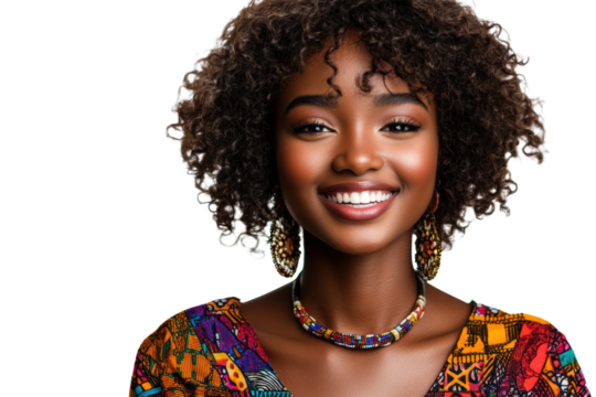 Beautiful curly-haired woman with radiant smile
