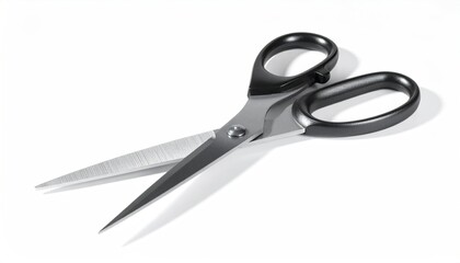 Fototapeta premium Open scissors with black handles cast shadow on white surface