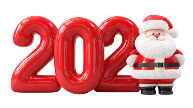 3D Santa Claus character with red text "2026", isolated, New Year concept. Vector illustration of Santa Claus figure and big numbers for holiday greeting card or poster design for New Year's party.
