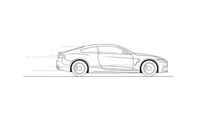 Fototapeta premium Dynamic outline of modern sports car speeding forward, representing speed, performance, and automotive design on white background