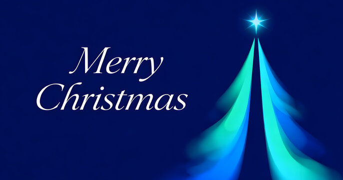 Elegant Merry Christmas Greeting with Glowing Abstract Tree and Star on Dark Background