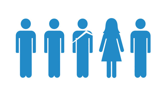 Group of People Icons with One Broken Figure. Concept of Social Injury, Exclusion, Disability, or Vulnerability in a Crowd.