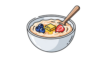 Bowl of Oatmeal Topped with Berries and Butter - Wholesome Breakfast Illustration