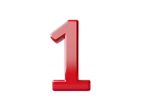 A Shiny Red Number One Digit Isolated on a Black Background with Realistic 3D Rendering and Soft Reflections