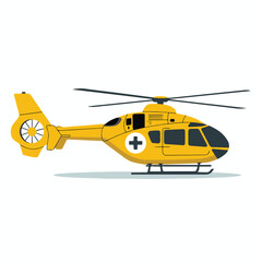 Fototapeta premium Yellow rescue helicopter vector illustration flying in the sky offering medical help and emergency transport