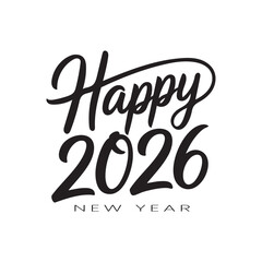 Handwritten Happy 2026 calligraphy vector illustration on white background