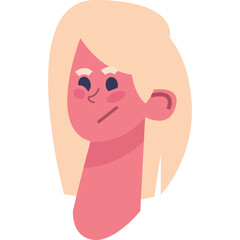 Blonde Haired Woman With Pink Skin Tone And Blue Eyes Smiling Gently Against A White Background Simplified Flat Design Portrait