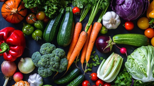 Vibrant composition of fresh organic vegetables showcasing healthy eating and vegetarian lifestyle - Powered by Adobe