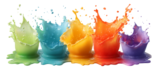 Vibrant Colored Splashing Liquid in Isolated Transparent Background for Art Use