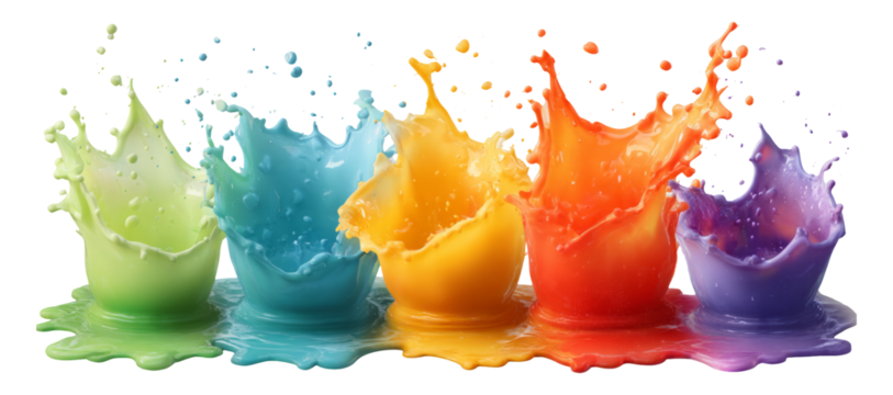 Vibrant Colored Splashing Liquid in Isolated Transparent Background for Art Use