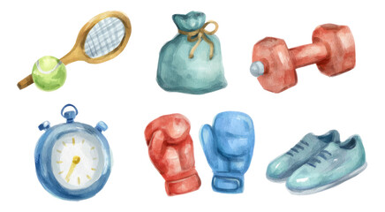 Colorful Isolated Sports Equipment Icons in Transparent Background for Art Collection