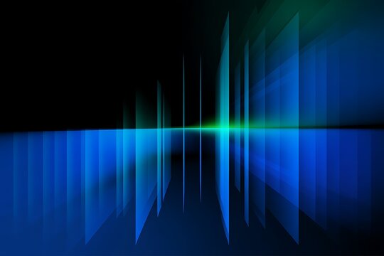 Blue vertical light columns emerging from dark background