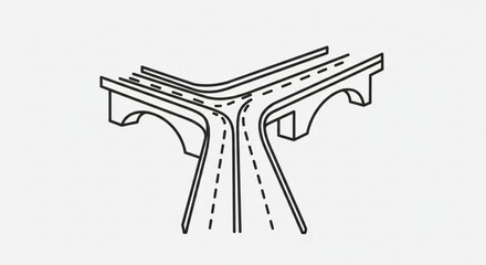 Illustration of a threeway road junction with bridges, showcasing the concept of choice, direction, and infrastructure design