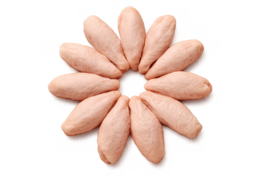 Raw chicken wings forming a symmetrical flower shape, fresh poultry meat food, ideal for cooking and recipe concepts, transparent background