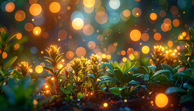 Close-up of green leaves with bokeh background