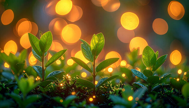 Close-up of green leaves with bokeh background