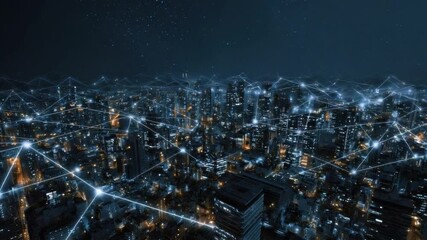 Cityscape Network at Night: A breathtaking view of a modern cityscape at night, where the intricate network of digital connections illuminates the vibrant energy of the metropolis.  - Powered by Adobe