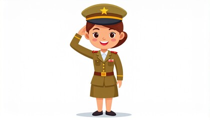 Fototapeta premium Woman in military uniform saluting with a smile