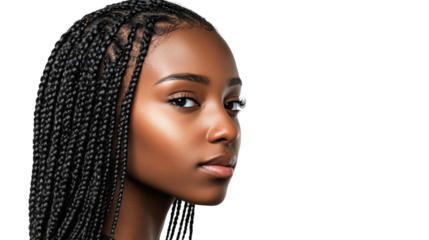 Confident woman with braids glancing back
