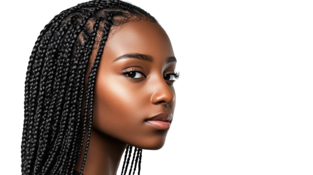 Confident woman with braids glancing back
