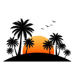 Tropical Palm Trees Silhouette with Sunset Background