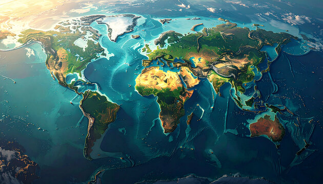 Detailed view of the world map from above